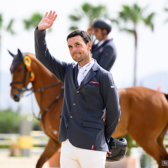 Gold tour 1m45 - Grand Prix, prize giving, Sergio Alvarez Moya, ESP, JACKSON Sergio Alvarez Moya and Jackson top a Spanish podium in the CSI2* 1.45m Grand Prix presented by Dammann Reitplatz. -u. Sportplatzbau GmbH at Spring MET IV 2024
